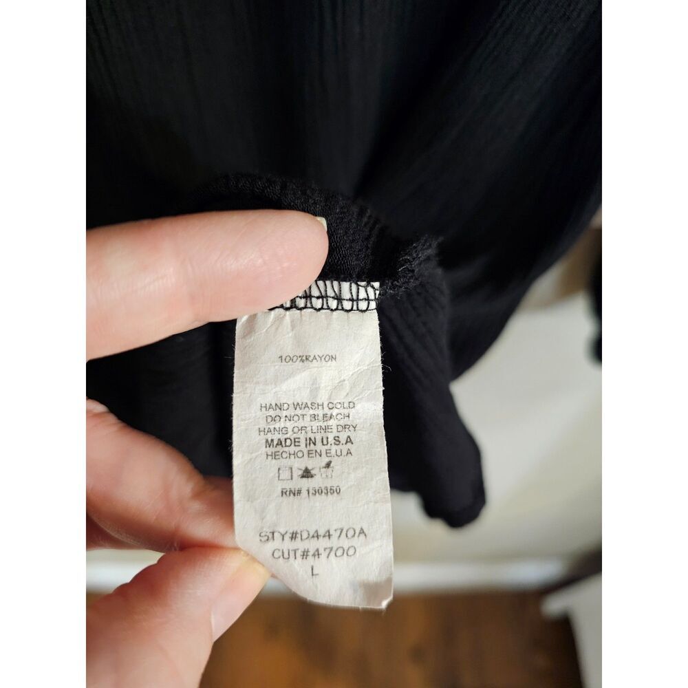 Peppermint Black Lace Yoke Ruffle Blouse Size L Sheer Boho Top - Picture 4 of 7